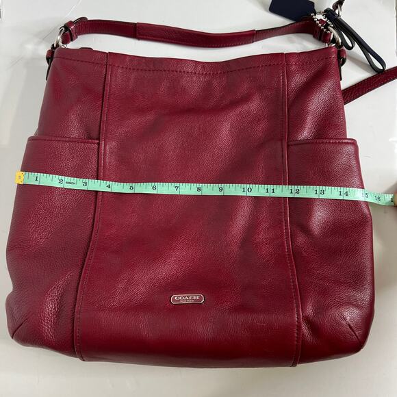 Coach Park Leather Hobo Tote Bag Crimson Red Pebbled Leather Shoulder Purse - Picture 10 of 13